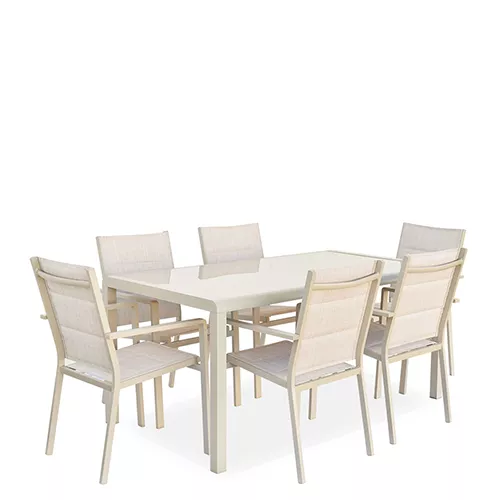 JUEGO CIRCE JARDÍN COMEDOR 7 PIEZAS BEIGE ESTRUCTURA DE ALUMINIO UTILE